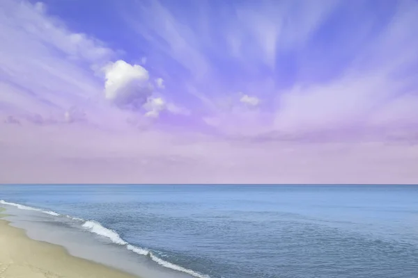 Fantastique Ciel Bleu Rose Sur Océan Plage Sable — Photo