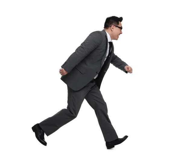 Businessman Suit Running White Background — Stock Photo, Image