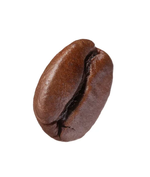 Jeden Aromatyczny Palony Ziarno Kawy Izolowane Białym — Zdjęcie stockowe