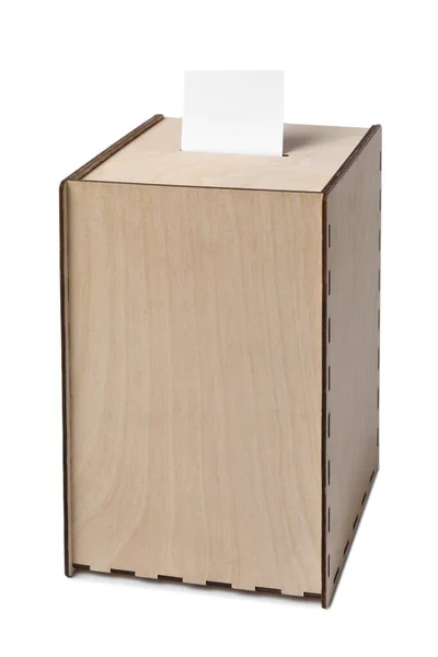 Wooden Ballot Box Vote Isolated White — Stock Photo, Image