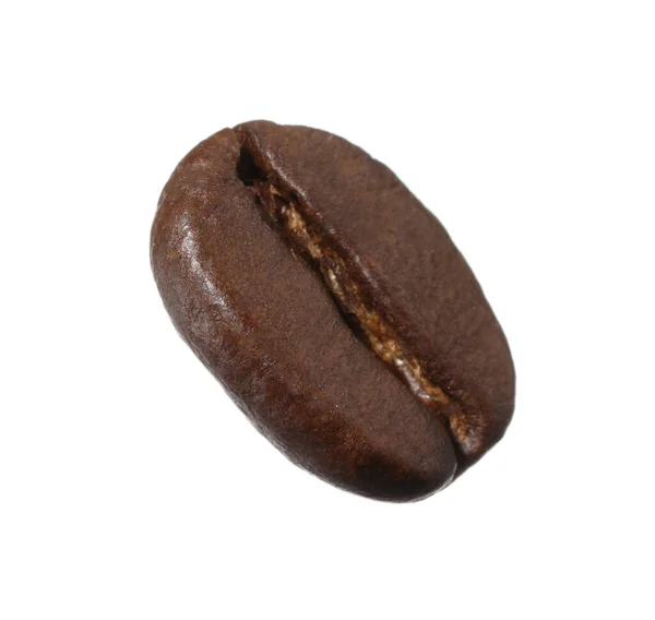 Eine Aromatische Geröstete Kaffeebohne Isoliert Auf Weiß — Stockfoto