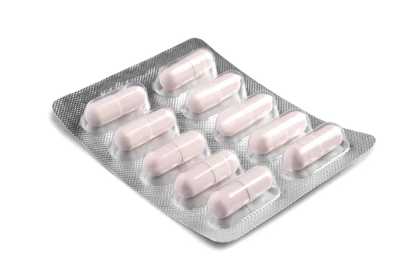 Blister Pills White Background Medicinal Treatment — Stock Photo, Image