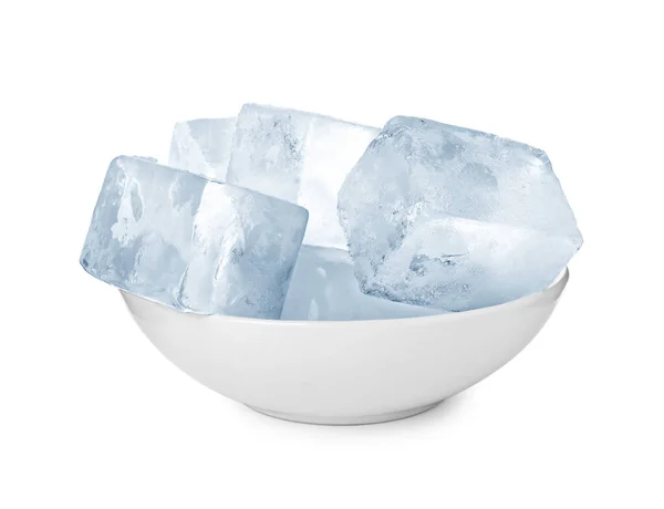 Schüssel Mit Kristallklaren Eiswürfeln Isoliert Auf Weißem Eis — Stockfoto