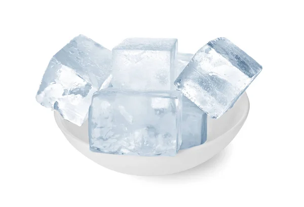 Bowl Crystal Clear Ice Cubes Isolated White — Stock Photo, Image