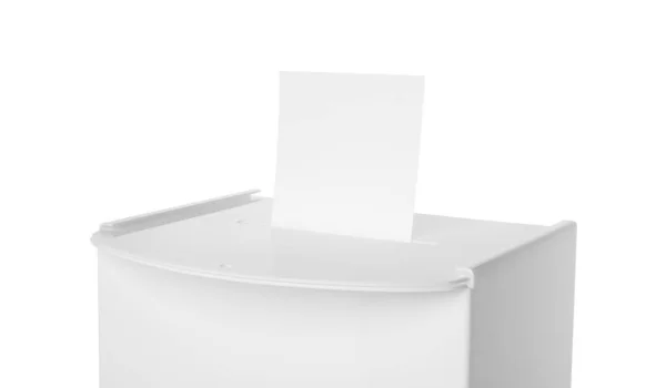 Κουτί Ψηφοδελτίων Ψήφους Που Απομονώνονται Στα Λευκά Ώρα Των Εκλογών — Φωτογραφία Αρχείου