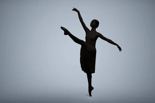 Bellissima Ballerina Che Balla Sfondo Grigio Chiaro Spazio Testo Silhouette — Foto Stock