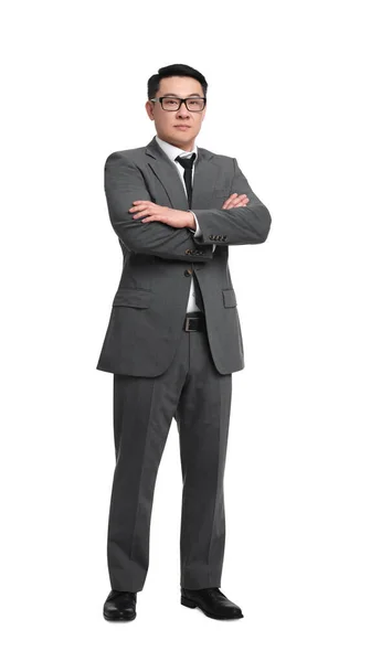 Geschäftsmann Anzug Mit Brille Auf Weißem Hintergrund — Stockfoto