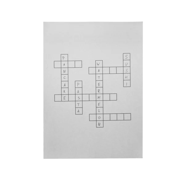 Leere Kreuzworträtsel Isoliert Auf Weiß Ansicht Von Oben Intellektuelle Unterhaltung — Stockfoto