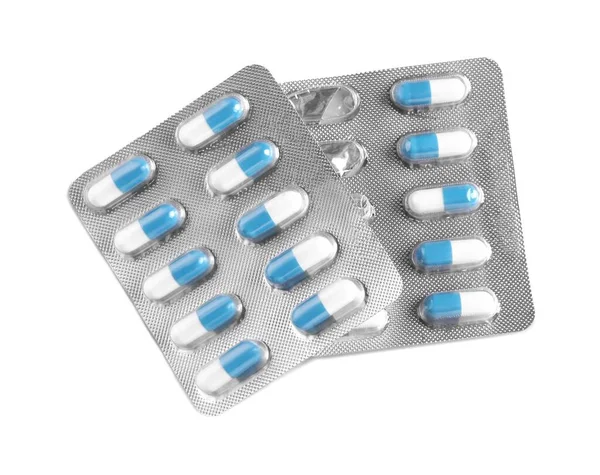 Blister Pillole Sfondo Bianco Vista Dall Alto — Foto Stock
