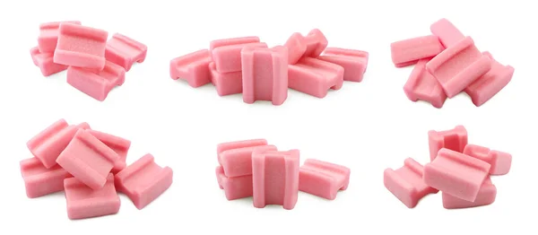 Set Tasty Pink Bubble Gums White Background — Stock Photo, Image