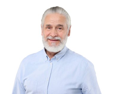 Beyaz tenli yakışıklı yaşlı adamın portresi.