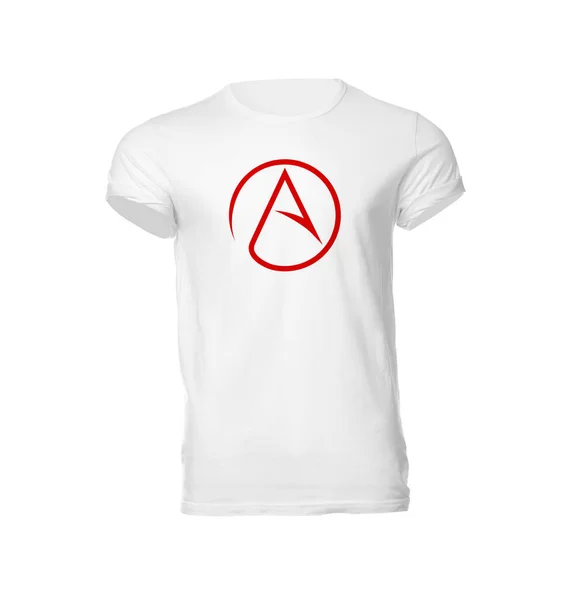 Stilvolles Shirt Mit Atheismus Zeichen Isoliert Auf Weißem Grund — Stockfoto