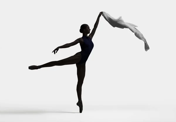 Bellissima Ballerina Con Velo Che Danza Sfondo Bianco Silhouette Scura — Foto Stock