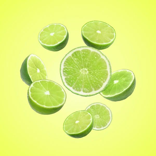 Verse Limoenvruchten Groene Gele Achtergrond — Stockfoto