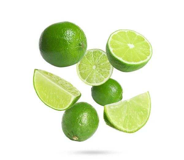 Verse Limoenvruchten Witte Achtergrond — Stockfoto