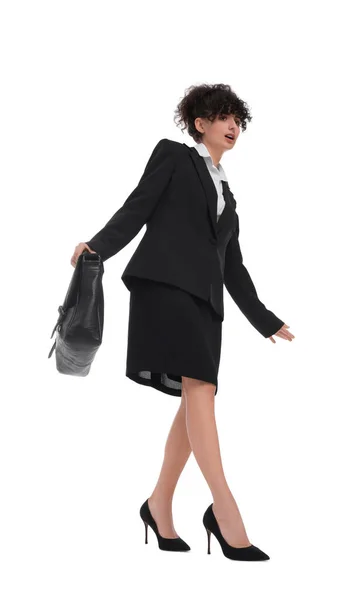 Beautiful Businesswoman Suit Briefcase White Background — Stock Photo, Image