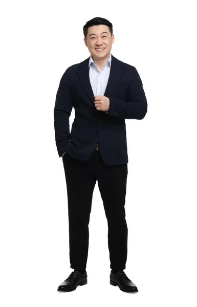 Affärsman Kostym Poserar Vit Bakgrund — Stockfoto