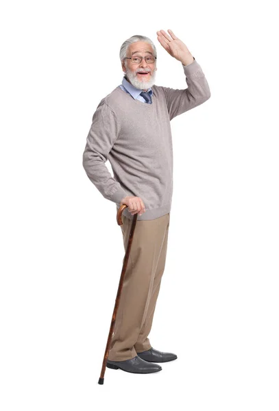 Starší Muž Chodící Hůl Bílém Pozadí — Stock fotografie