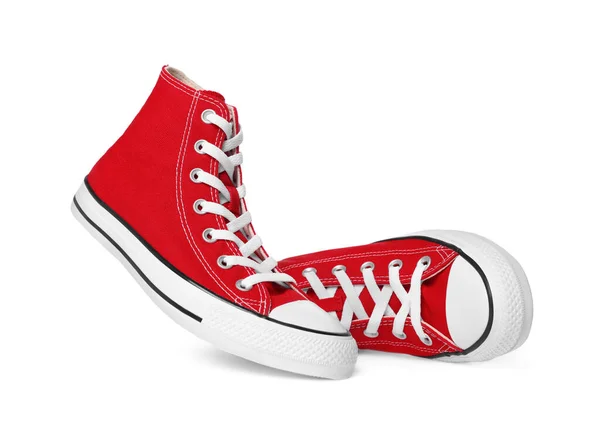 Pair New Red Stylish High Top Plimsolls White Background — Stockfoto