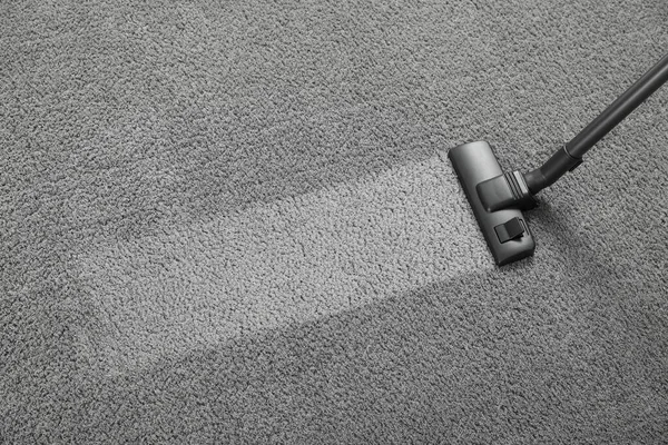 Vacuuming Grey Carpet View Clean Area Using Device Space Text Stock Photo