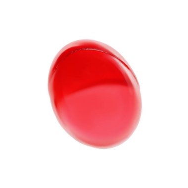 Beyaza izole edilmiş parlak pembe bir hap.