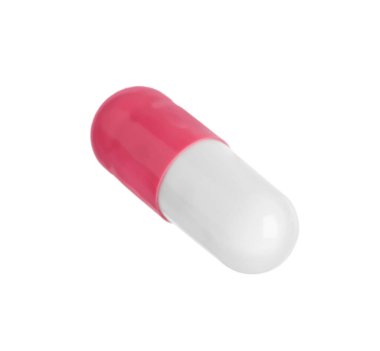 Beyaza izole edilmiş bir hap. Tıbbi tedavi