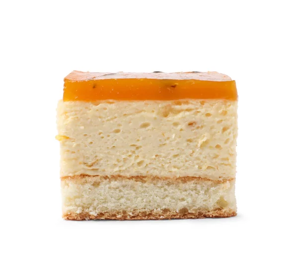 Pedaço Cheesecake Com Geléia Sobre Fundo Branco — Fotografia de Stock