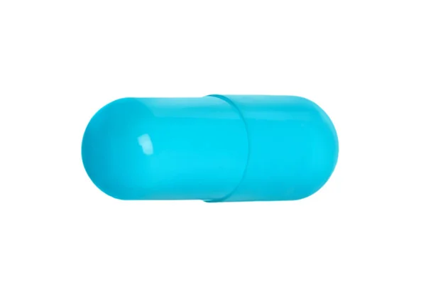 Una Pillola Azzurra Sfondo Bianco Trattamento Farmacologico — Foto Stock