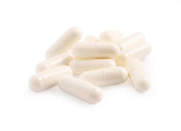 Viele Pillen Isoliert Auf Weiß Medizinische Behandlung — Stockfoto