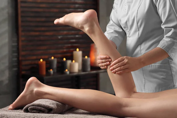 Woman Receiving Leg Massage Spa Salon Closeup — Stock Photo, Image