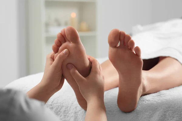 Woman Receiving Foot Massage Spa Salon Closeup — Stock Photo, Image