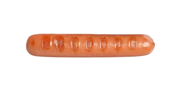 白い背景においしい焼きソーセージ トップビュー ホットドッグの材料 — ストック写真