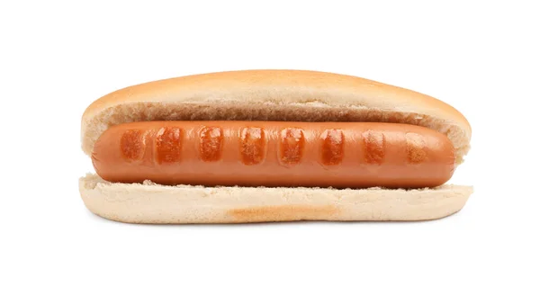 Delicious Hot Dog Bun Sausage White Background — Stock Photo, Image