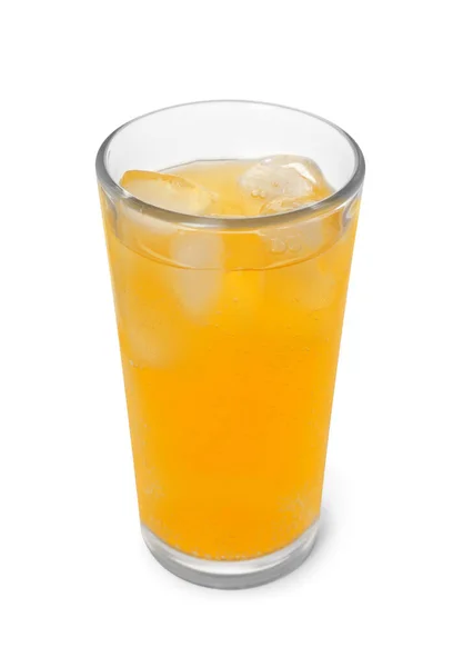 Vaso Agua Soda Naranja Con Cubitos Hielo Aislados Blanco — Foto de Stock