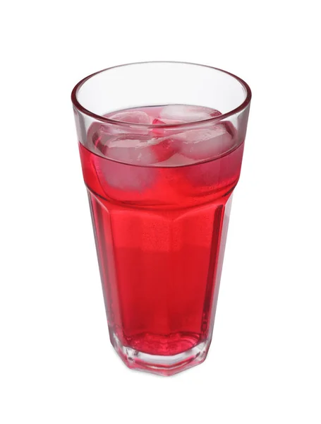 Glas Rood Natriumwater Met Ijsblokjes Geïsoleerd Wit — Stockfoto