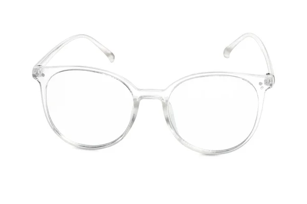 Stylové Brýle Průhledným Rámem Izolované Bílém — Stock fotografie