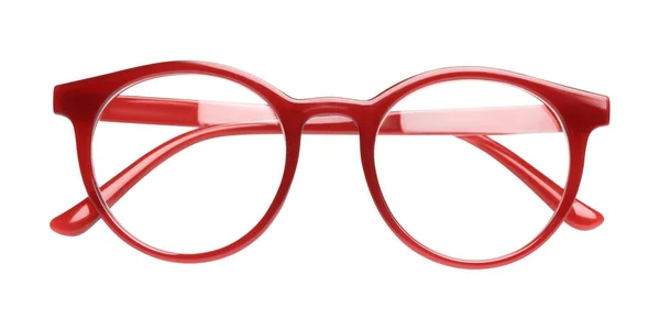 Κομψά Γυαλιά Κόκκινο Πλαίσιο Απομονώνονται Λευκό — Φωτογραφία Αρχείου