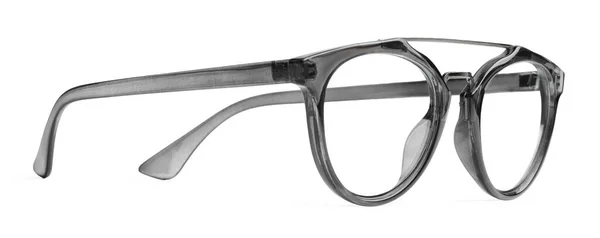 Snygga Glasögon Med Grå Ram Isolerad Vit — Stockfoto