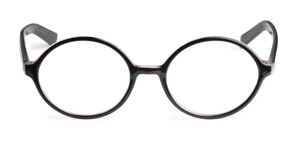 Óculos Elegantes Com Moldura Plástico Isolado Branco — Fotografia de Stock