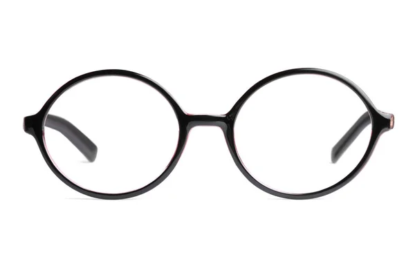 Óculos Elegantes Com Moldura Plástico Isolado Branco — Fotografia de Stock