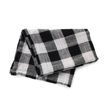 Beyaz arkaplanda siyah kareli masa örtüsü, üst görünüm