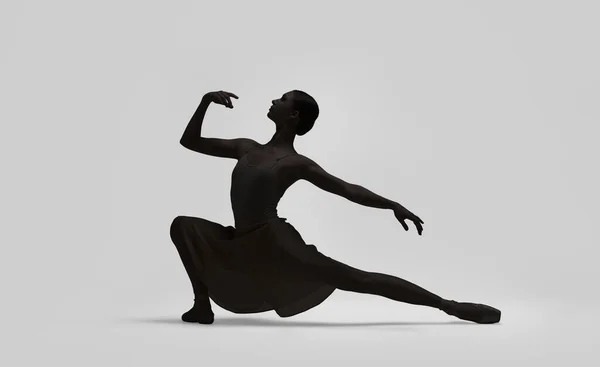 Belle Ballerine Dansant Sur Fond Clair Silhouette Sombre Danseur — Photo