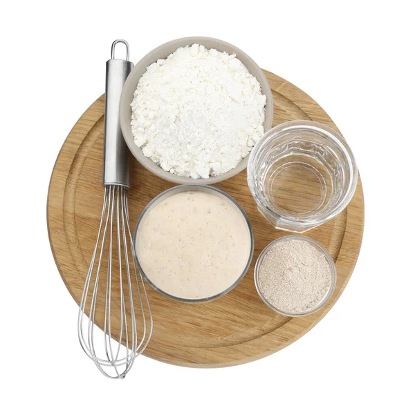 Leaven Water Whisk Flour Isolated White Top View — Stock Photo, Image