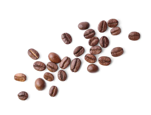 Viele Geröstete Kaffeebohnen Isoliert Auf Weiß Von Oben Gesehen — Stockfoto