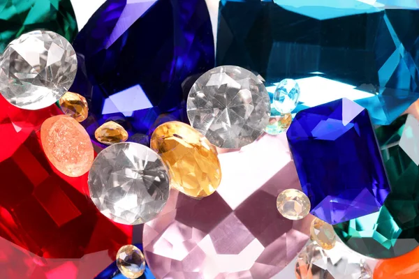 Different Beautiful Gemstones Jewelry Background Flat Lay — Stock Photo, Image