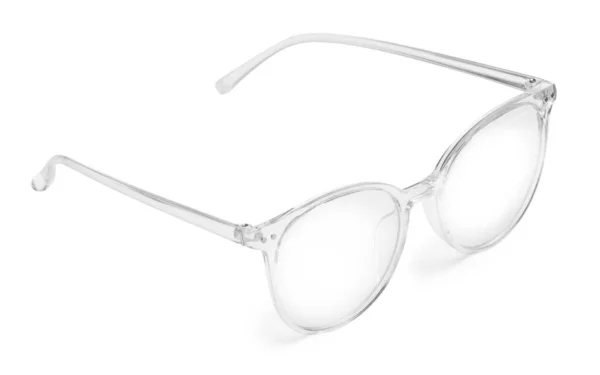 Óculos Elegantes Com Moldura Transparente Isolada Branco — Fotografia de Stock