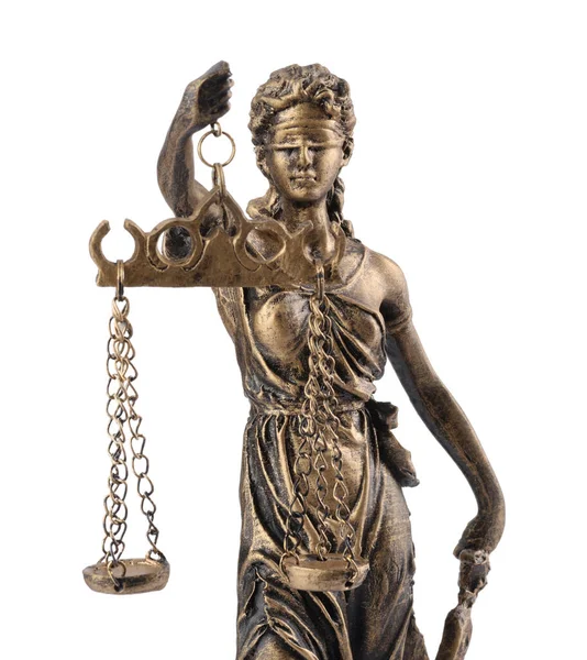 Statue Lady Justice Isolated White Symbol Fair Treatment Law — Stock Photo, Image