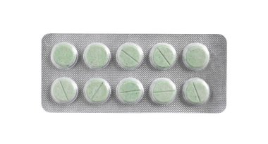 Beyaz arka planda hapların kabarcıkları, üst görünüm