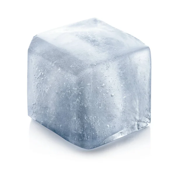 Cubo Gelo Cristalino Sobre Fundo Cinza Claro — Fotografia de Stock