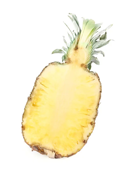 Hälften Mogen Ananas Isolerad Vit — Stockfoto